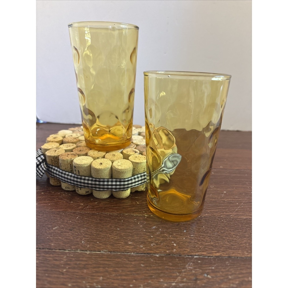 VTG Hazel Atlas‎ Amber Continental Can Eldorado Coin Dot 5" Drink Ware Set Of 2